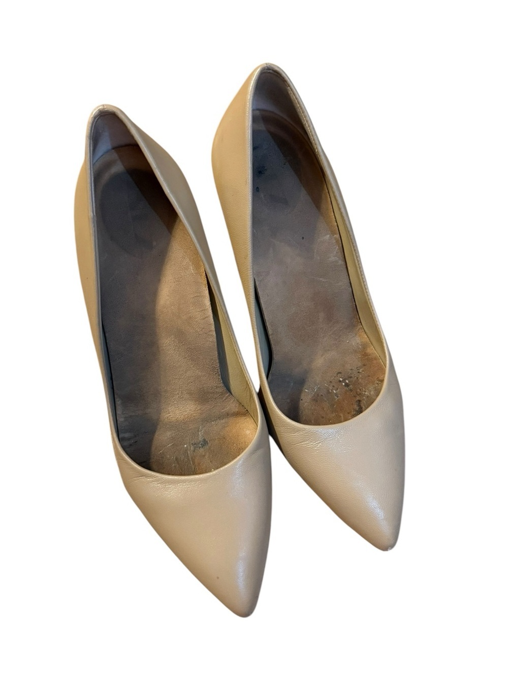 Inez Alta Pointed Toe Stiletto Pump Nude Cream Leather Size 7.5 Handmade Spain - Picture 2 of 5